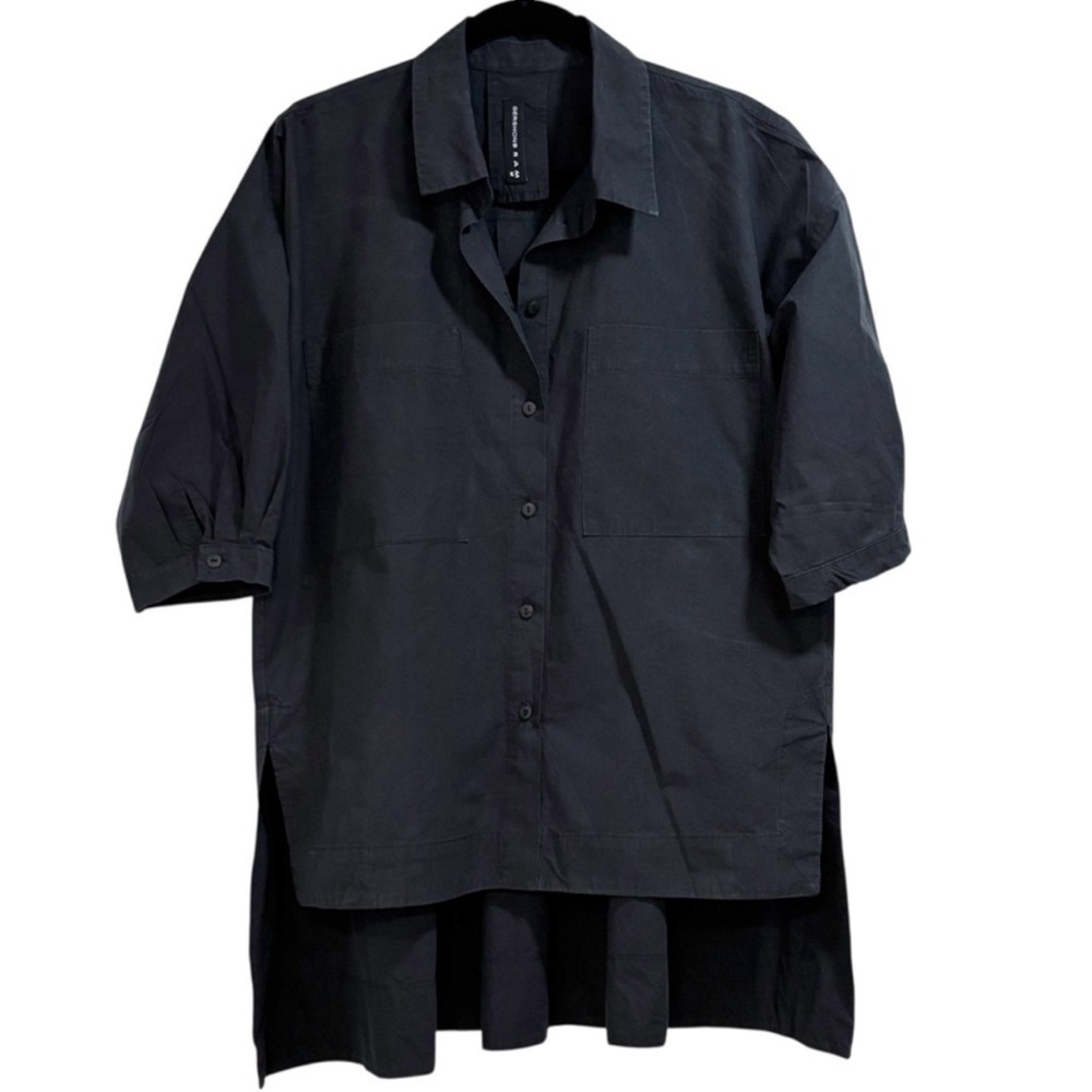 Gershon Bram Black Cotton Oversized High Low Tunic Abstract Line Art M